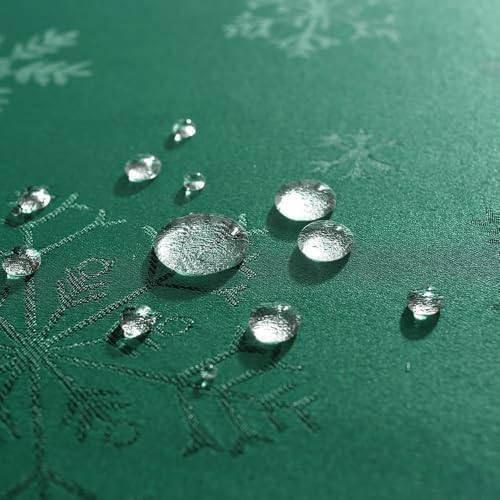 MATIRUG Christmas Table Cloth for Rectangle Tables 52x70 Inch,Spillproof Wrinkle Free Green Snowflake Jacquard Fabric Tablecloth for Xmas Winter Holiday New Year - Image 5