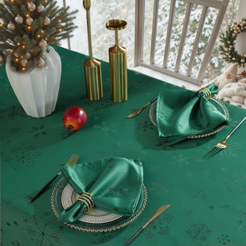 MATIRUG Christmas Table Cloth for Rectangle Tables 52x70 Inch,Spillproof Wrinkle Free Green Snowflake Jacquard Fabric Tablecloth for Xmas Winter Holiday New Year - Image 4