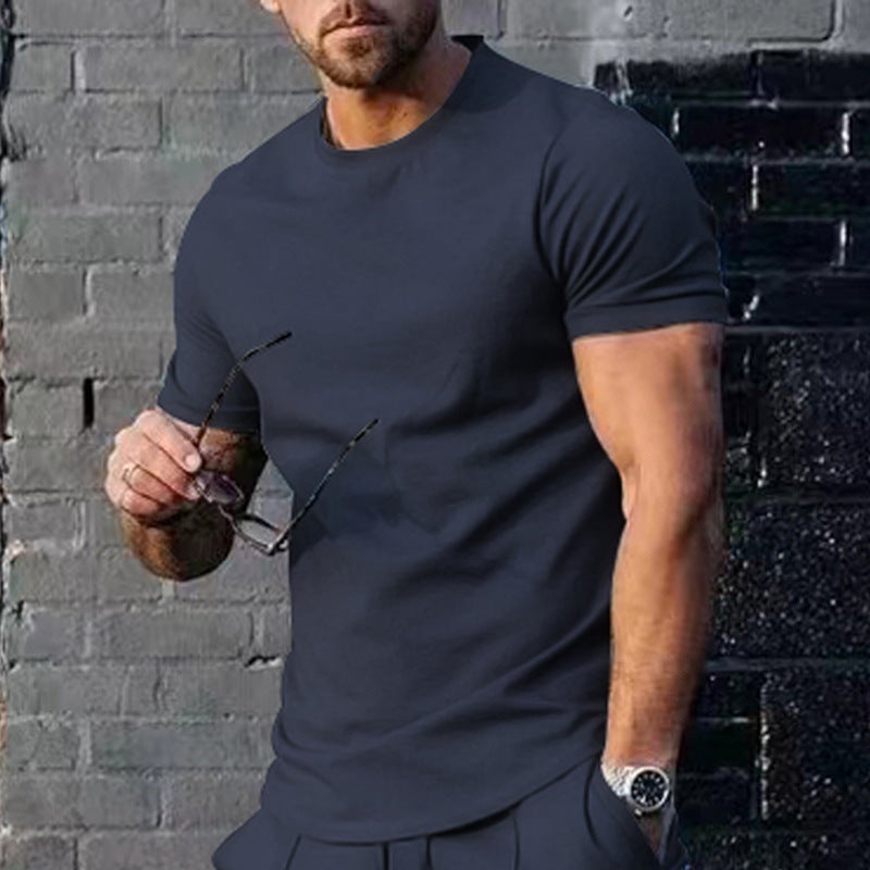 Spot Cross-Border and Vacation Summer Men''s Clothing 2025 Short-Sleeved Pure Color Tops Trendy Loose T-Shirts for Men - Image 5