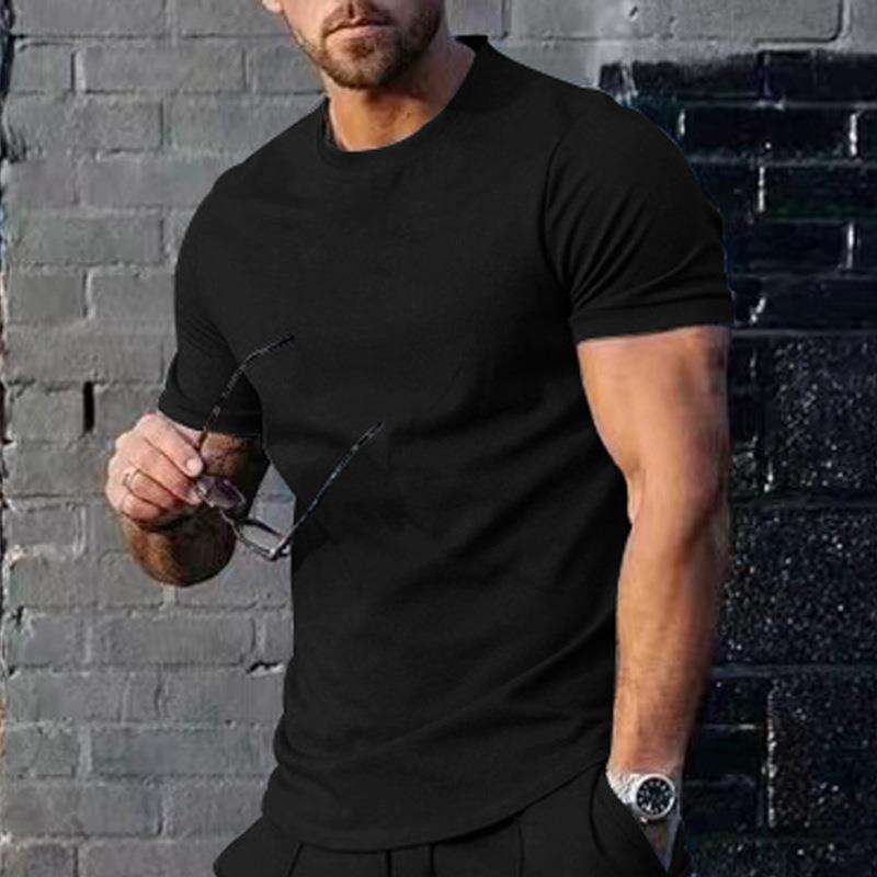 Spot Cross-Border and Vacation Summer Men''s Clothing 2025 Short-Sleeved Pure Color Tops Trendy Loose T-Shirts for Men - Image 1