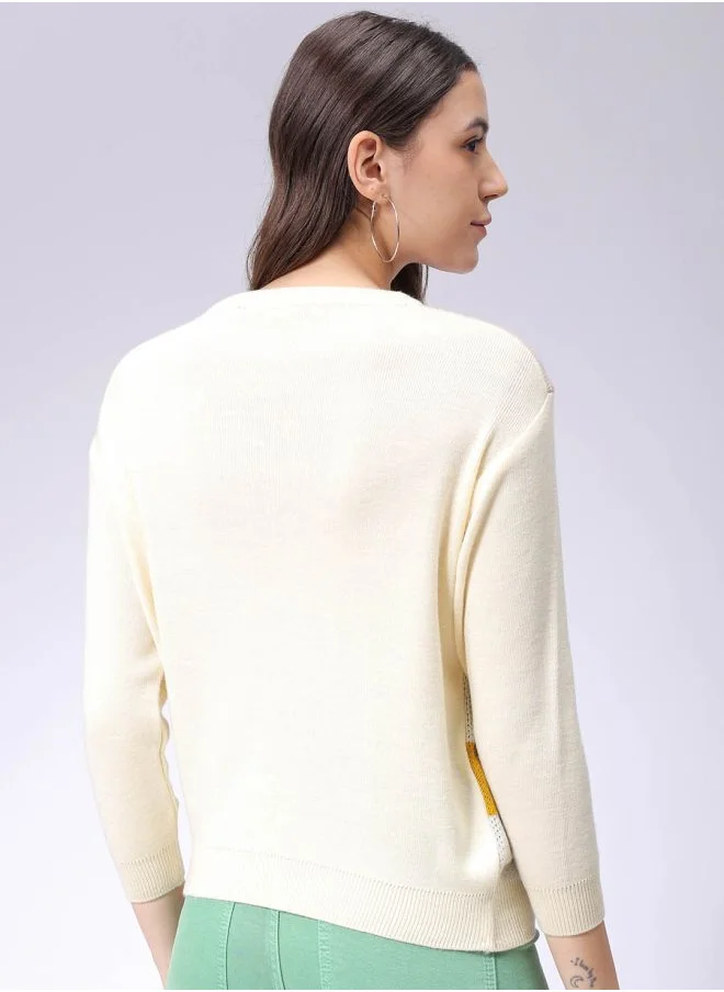 Freehand Women Loose Fit Floral Print Long Sweater