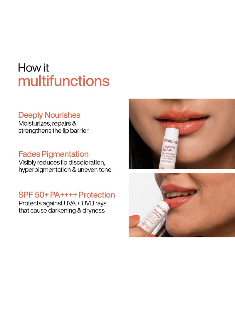 WishCare Tinted Lip Balm SPF 50 PA+++ | Brightening Lip Balm for Dark Lips | In-Vivo Tested | Kojic Acid & Niacinamide | For Women | 5g (Coral Peach) - Image 3