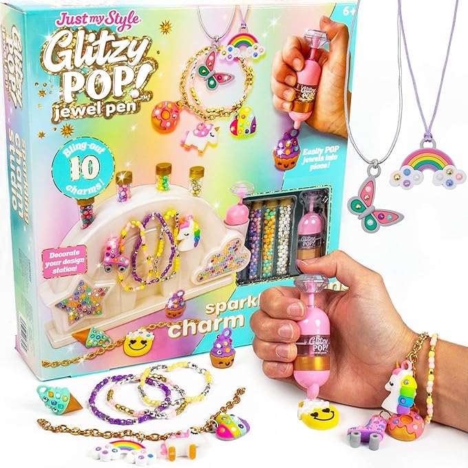 جاست ماي ستايل Glitzy Pop Jewel Pen Sparkling Charm Studio ، جوهرة الملحقات الخاصة بك ، طقم الأحجار الكريمة لسحر المجوهرات DIY ، النشاط الليلي للفتاة الرائعة أو حفلة عيد ميلاد