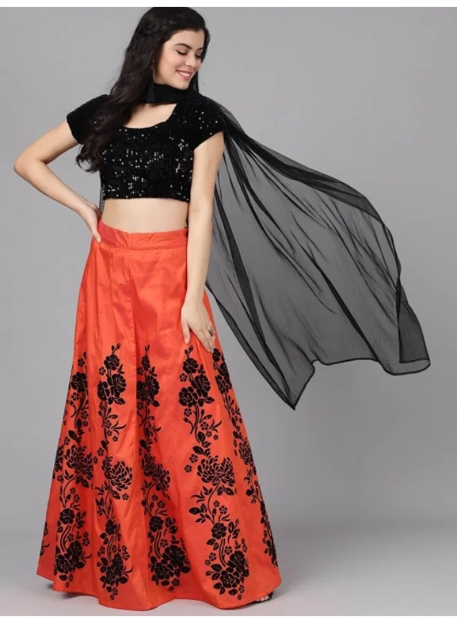 AKS Rust & Black Lehenga Blouse With Dupatta