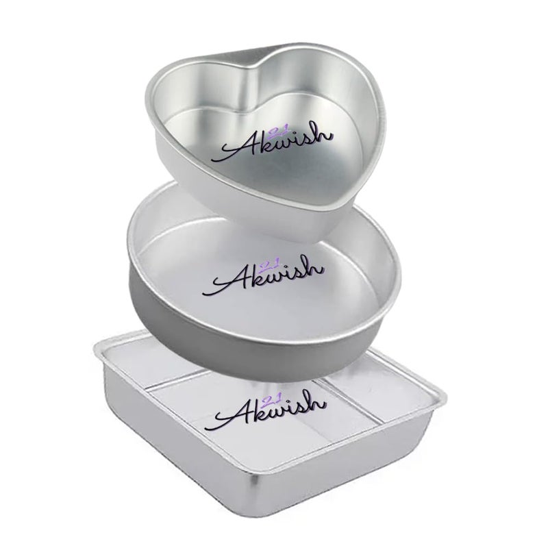 Akwish Aluminium Heart Round Square Shape Cake Mould Pan Tin for Baking HeartRoundSquare Shape Aluminium Cake MouldCake panCake tin - Image 1