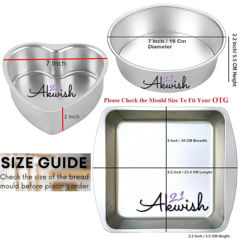 Akwish Aluminium Heart Round Square Shape Cake Mould Pan Tin for Baking HeartRoundSquare Shape Aluminium Cake MouldCake panCake tin - Image 5