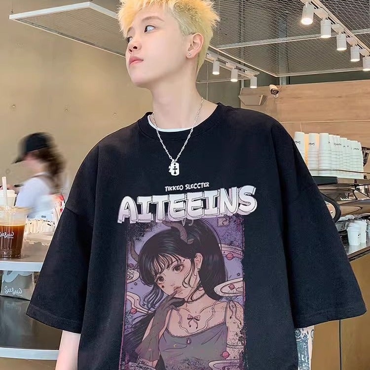American-Style Letter Printed Short-Sleeved T-Shirt Versatile Summer Youth Trendy Ruan Handsome Loose Top Clothes - Image 2