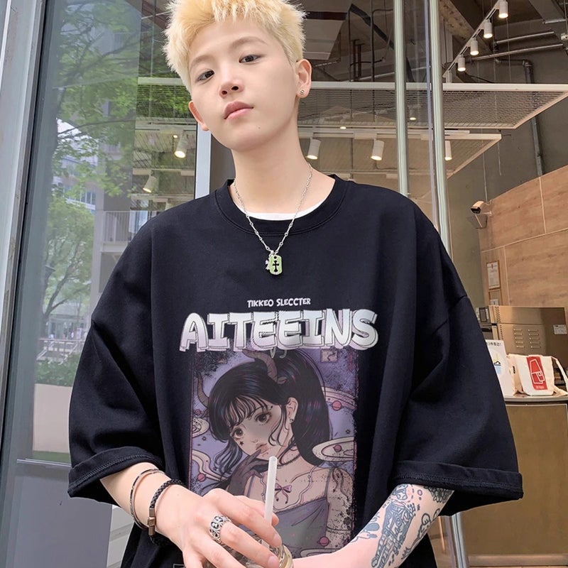 American-Style Letter Printed Short-Sleeved T-Shirt Versatile Summer Youth Trendy Ruan Handsome Loose Top Clothes - Image 5