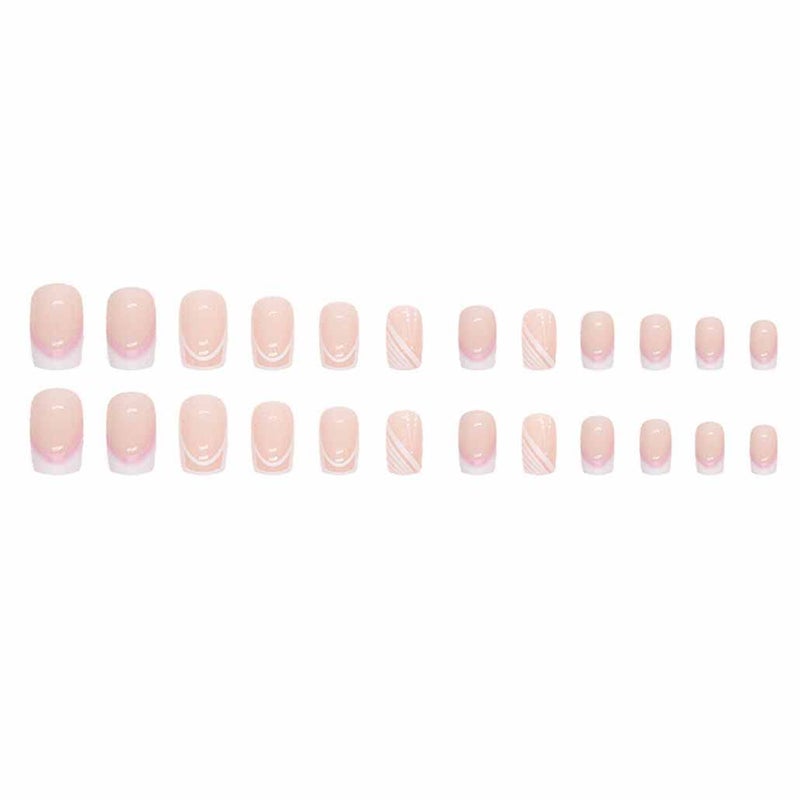 Foccna Pink French Press on Nails Medium, White Fake Nails Square Acrylic False Pink Nails,French Artificial Nails for Women and Girls,24 pcs - Image 4