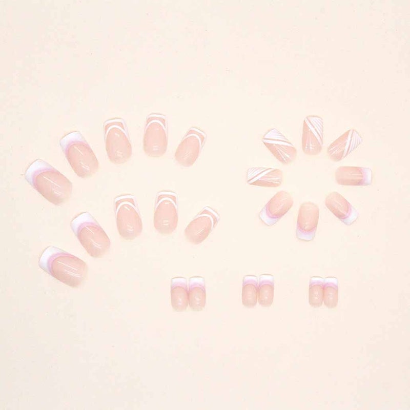 Foccna Pink French Press on Nails Medium, White Fake Nails Square Acrylic False Pink Nails,French Artificial Nails for Women and Girls,24 pcs - Image 2