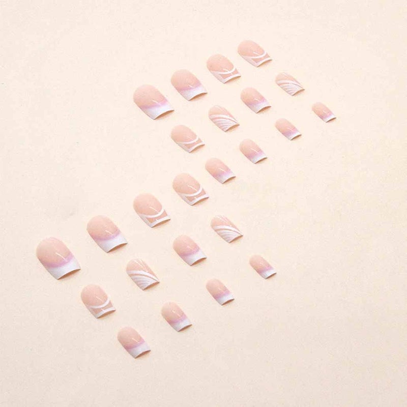 Foccna Pink French Press on Nails Medium, White Fake Nails Square Acrylic False Pink Nails,French Artificial Nails for Women and Girls,24 pcs - Image 3