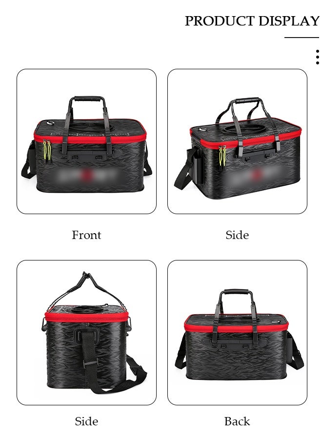 DUNISO Portable Fishing Bucket with Side Pockets and Adjustable Shoulder Strap, Foldable Fishing Bait Bucket with Double Zipper and Handle, Outdoor Camping Eva Fishing Bag and Fish Protection Bucket, Multifunctional Live Fish Container for Storing Live Fish and Fresh Fish Bait - Image 3