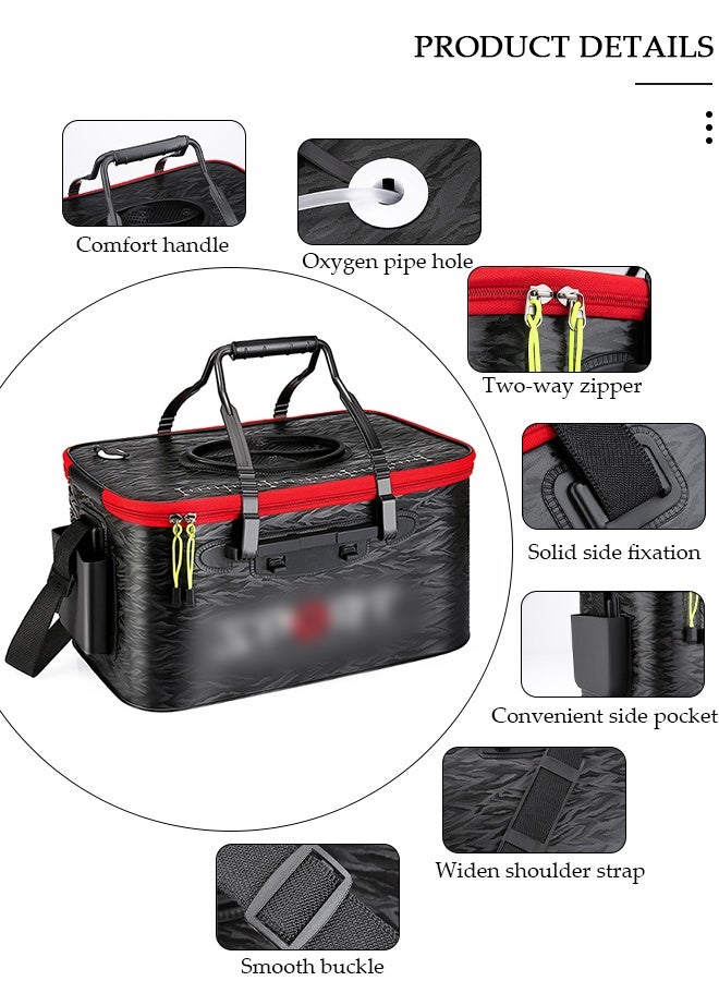 DUNISO Portable Fishing Bucket with Side Pockets and Adjustable Shoulder Strap, Foldable Fishing Bait Bucket with Double Zipper and Handle, Outdoor Camping Eva Fishing Bag and Fish Protection Bucket, Multifunctional Live Fish Container for Storing Live Fish and Fresh Fish Bait - Image 4