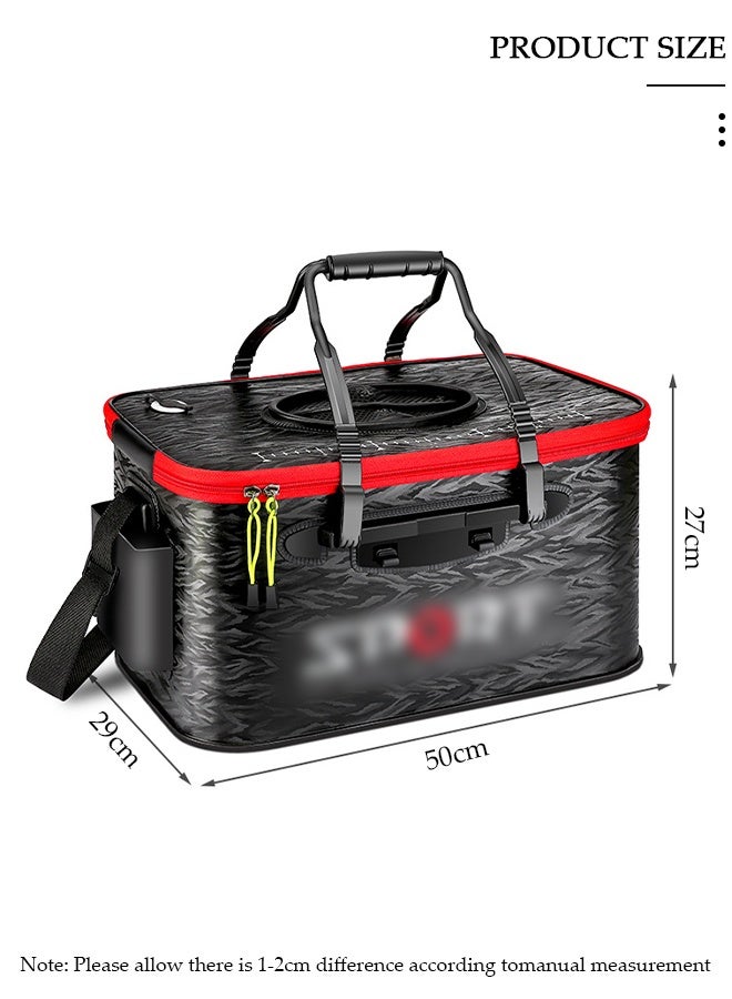 DUNISO Portable Fishing Bucket with Side Pockets and Adjustable Shoulder Strap, Foldable Fishing Bait Bucket with Double Zipper and Handle, Outdoor Camping Eva Fishing Bag and Fish Protection Bucket, Multifunctional Live Fish Container for Storing Live Fish and Fresh Fish Bait - Image 2