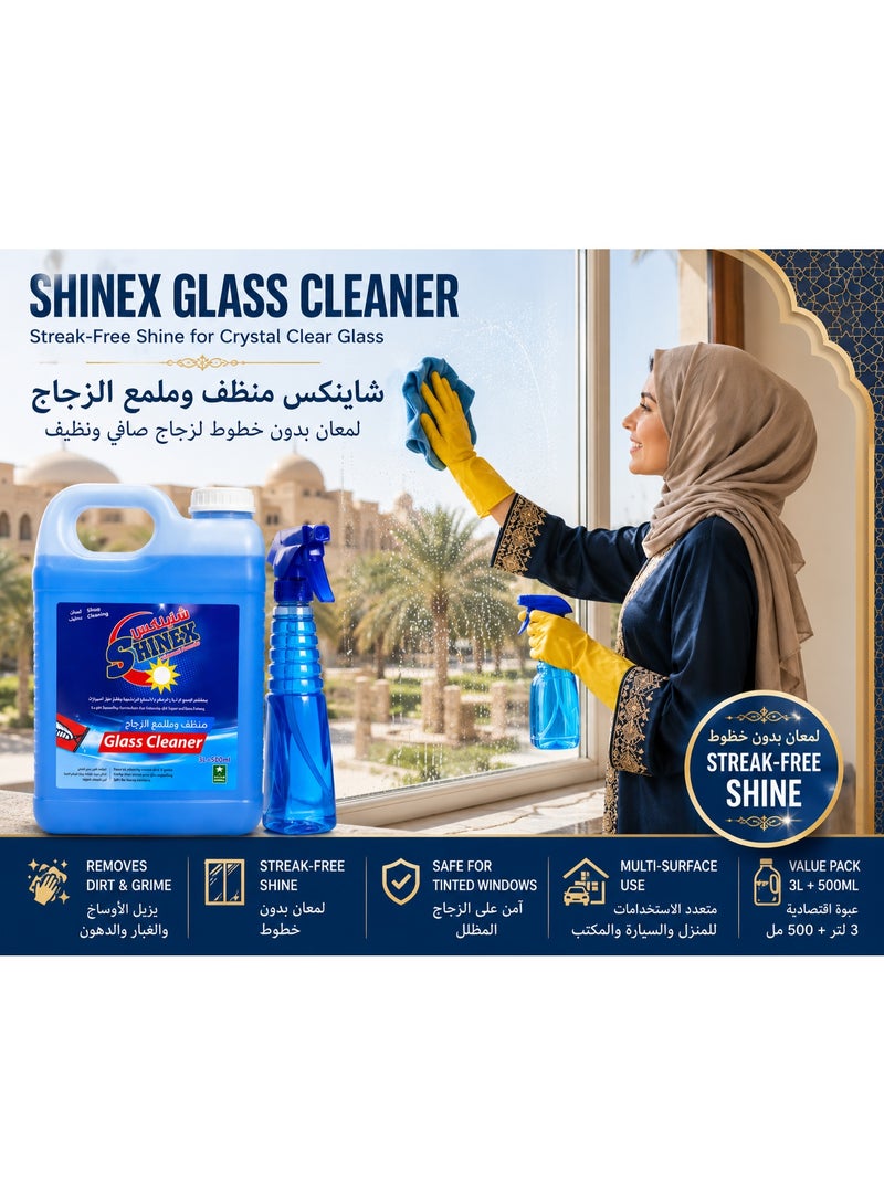 Shinex Glass Cleaner 3L + 500ml Spray Bottle | Streak-Free Window & Glass Cleaning Solution | Multi-Surface Cleaner - Image 3
