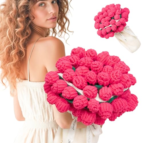 LOKOZ Rose Crochet Flowers Bouquet Blanket Birthday Valentines for Girlfriend Wife Galentines Mothers Day Birthday Gifts for Women Mom Her Friend Sister Romantic for Wedding Home Decor 63 Inches - Image 1
