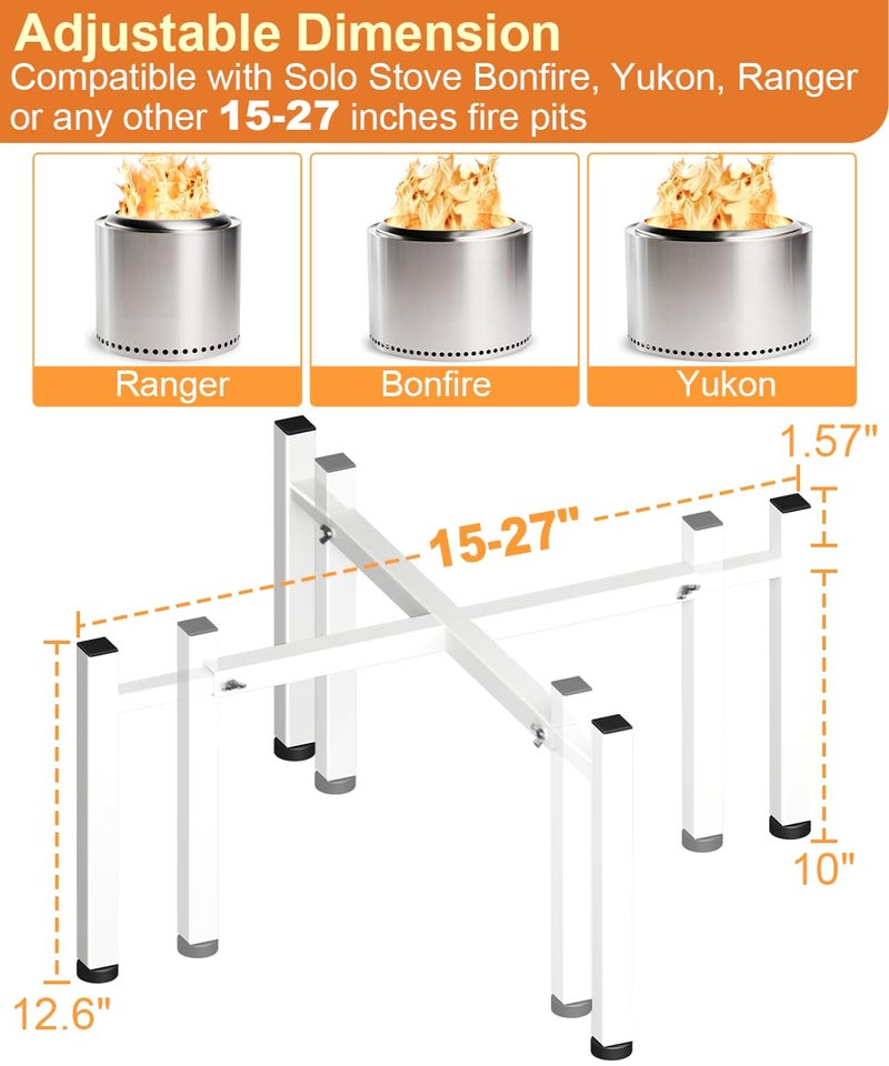 Garbuildman 15-27 Inch Universal Firepit Stand for Solo Stove Bonfire Ranger Yukon and Other 15-27" Outdoor Fire Pit, Metal Fire Pit Accessory for Outside Firepit, Outdoor Fireplace Tools, White - Image 2