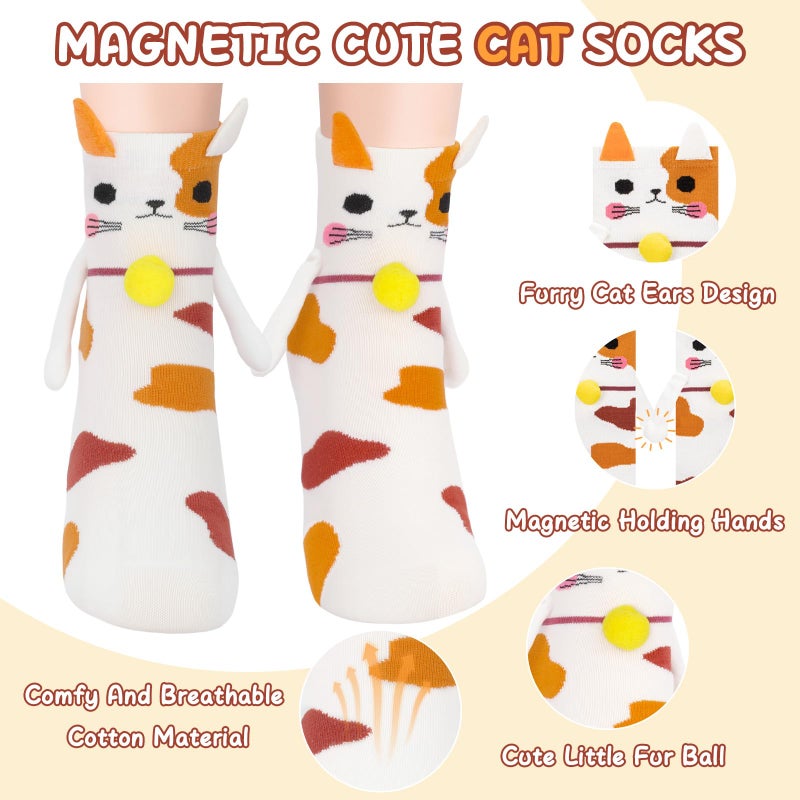 FreeNFond Women's Cat Socks Magnetic Holding Hands Animal Socks for Teen Girls, Fun Magnetic Gifts for Cat Lovers Birthday - Image 4