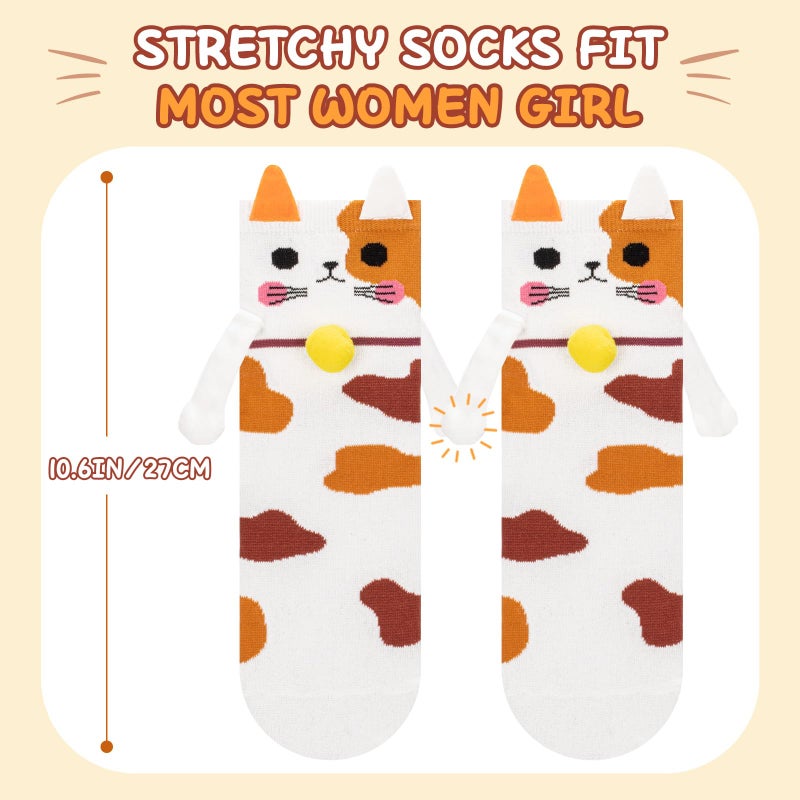 FreeNFond Women's Cat Socks Magnetic Holding Hands Animal Socks for Teen Girls, Fun Magnetic Gifts for Cat Lovers Birthday - Image 5