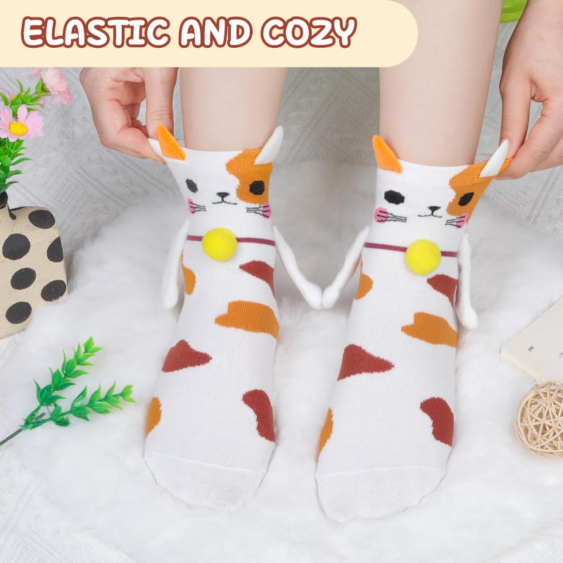 FreeNFond Women's Cat Socks Magnetic Holding Hands Animal Socks for Teen Girls, Fun Magnetic Gifts for Cat Lovers Birthday - Image 2