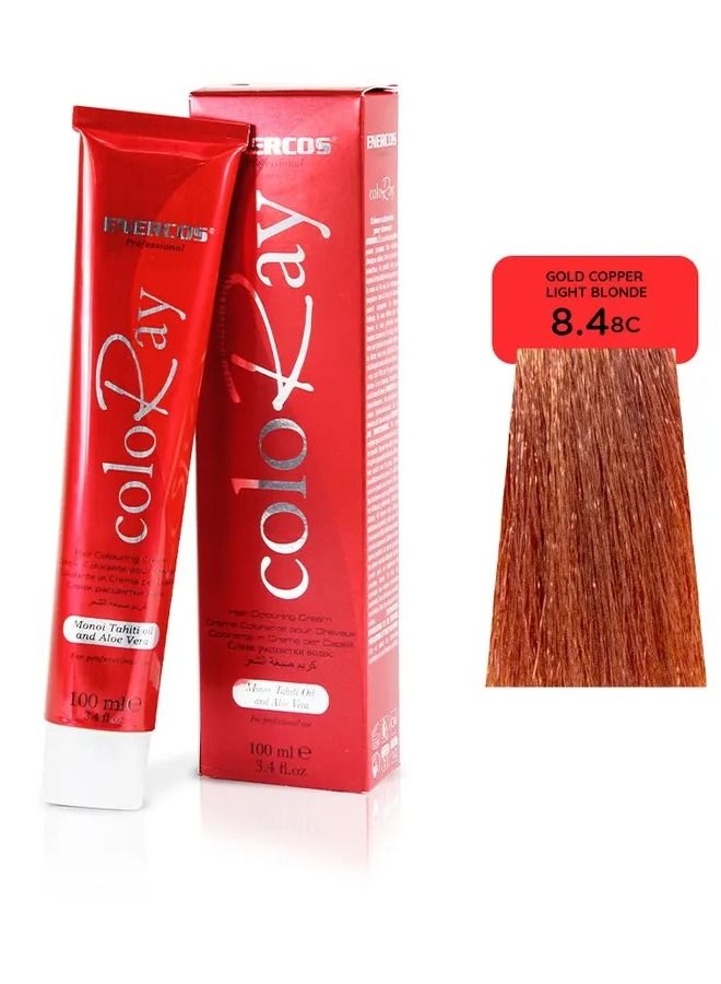ENERCOS PROFESSIONAL Coloray Ammonia-Free Hair Color - Gold Copper Light Blonde 8.4 - Salon-Quality, Long-Lasting Vibrant Color with Shine - 100ml