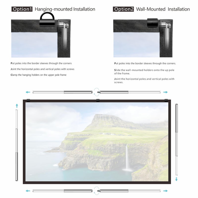 Yandood Portable Projector Screen 120 inch with Combined Pole Frame Black Backing Silver Foldable Projection Screen - Image 3