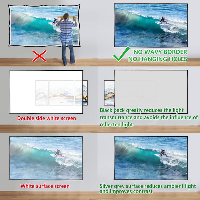 Yandood Portable Projector Screen 120 inch with Combined Pole Frame Black Backing Silver Foldable Projection Screen - Image 5