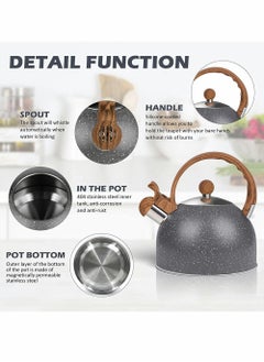 SYOSI Tea Kettles Stainless Steel Whistling Teapot, 2.5 Quart Teapot Water Boilers for Stovetops, Induction Stone Kettle with Loud Whistle for Preparing Hot Water Fast for Coffee Tea, 1 Pcs, Grey  - Image 3