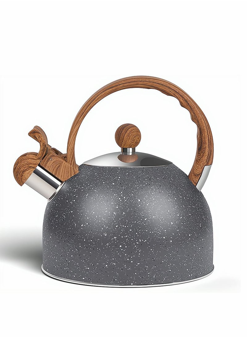 SYOSI Tea Kettles Stainless Steel Whistling Teapot, 2.5 Quart Teapot Water Boilers for Stovetops, Induction Stone Kettle with Loud Whistle for Preparing Hot Water Fast for Coffee Tea, 1 Pcs, Grey  - Image 1