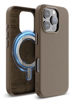 Elago Magnetic Leather Case for iPhone 16 PRO Compatible with MagSafe, Vegan Leather, Shockproof, Water-Resistant - Taupe 