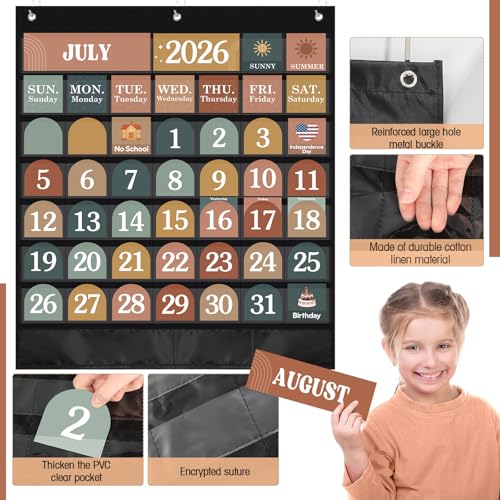 Sinload Classroom Calendar Pocket Chart Set Calendar Bulletin Board Set Seasons Festival Weather Pocket Chart for Classroom Decoration Back to School Supplies(Cool,Black White) - Image 4