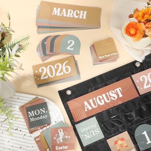 Sinload Classroom Calendar Pocket Chart Set Calendar Bulletin Board Set Seasons Festival Weather Pocket Chart for Classroom Decoration Back to School Supplies(Cool,Black White) - Image 5