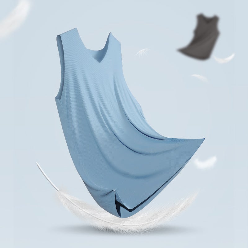 Mens Ice Silk Traceless Vest Wear Summer Thin Solid Color Base plus size Wide Shoulder Fitness Quick-drying Sweater for Boys Black  - Image 3