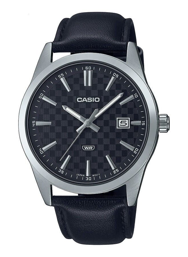 CASIO Men Watch Analog Date Display Black Dial Leather Band MTP-VD03L-1AUDF - Image 1