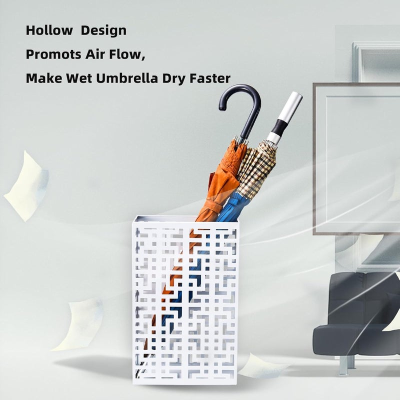 BEWBBAT Umbrella Holder Stand for Entryway, Square Metal Umbrella Rack, Freestanding Rectangular Hollow Rack for Home Office, 16 x 10 x 5 Inch, White - Image 3