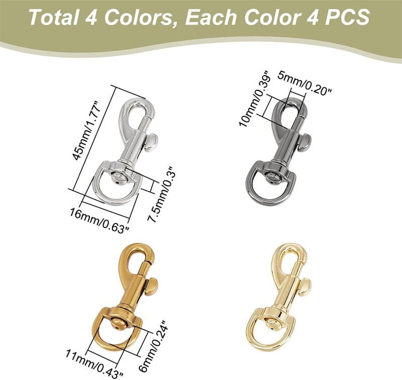 klarako 16Pcs 4 Colors Swivel Eye Bolt Snap Hook, 1.8 Inch Alloy Snap Bolt Trigger Chain Clip Pet Buckle Single Ended Snap Clips Pet Buckle for Purse Strap Dog Leash Keychain Holder Makings - Image 2