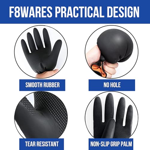 F8WARES Black Hand Gloves - Rubber gloves for cleaning - Gloves for Washing Utensils - Gardening Gloves - Dish Washing Gloves - Kitchen Gloves for Dishwashing Industrial Car Bathroom Toilet L - Image 3