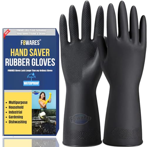 F8WARES Black Hand Gloves - Rubber gloves for cleaning - Gloves for Washing Utensils - Gardening Gloves - Dish Washing Gloves - Kitchen Gloves for Dishwashing Industrial Car Bathroom Toilet L - Image 1