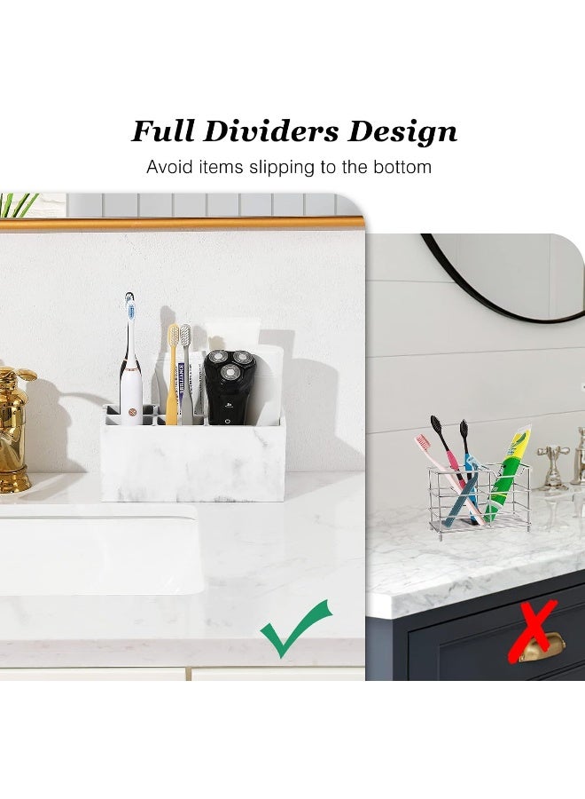 Luxspire Luxspire Resin Toothbrush Holder, 5 Slots Hygienic Handmade Toothbrush Storage Stand Dispenser Bathroom Organizer Set for Toothpaste, Razor - Ink White  - Image 3