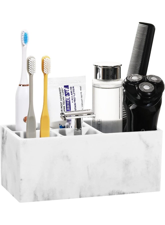Luxspire Luxspire Resin Toothbrush Holder, 5 Slots Hygienic Handmade Toothbrush Storage Stand Dispenser Bathroom Organizer Set for Toothpaste, Razor - Ink White  - Image 1