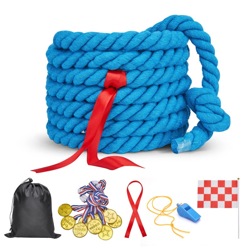 Redllo Tug of War Rope for Kids and Adults,Outdoor Field Day Family Reunion Birthday Party, Summer Outside Yard Backyard Lawn, Camping Picnic Carnival Games,Team Building (Blue, 20FT) - Image 3