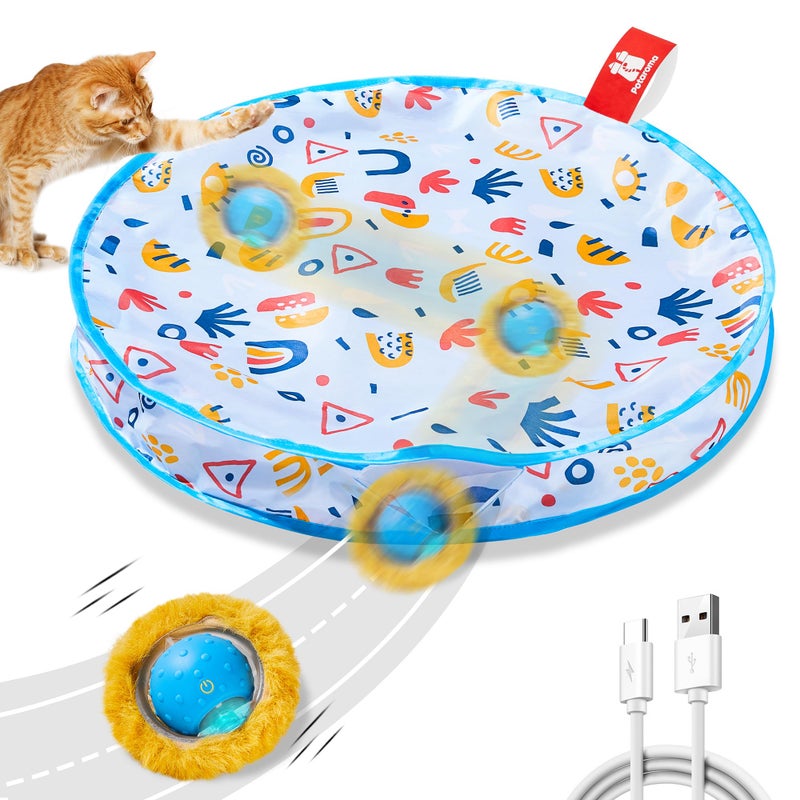 Potaroma Interactive Cat Toys Fast Moving Ball in Play Mat Automatic Motion Activated Ball Hide and Seek for Indoor Exercise Kicker Animal Squeaky 28 Inch Mat - Image 2