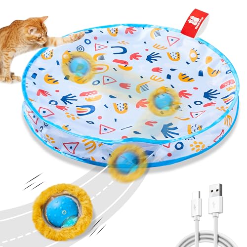 Potaroma Interactive Cat Toys Fast Moving Ball in Play Mat Automatic Motion Activated Ball Hide and Seek for Indoor Exercise Kicker Animal Squeaky 28 Inch Mat - Image 1