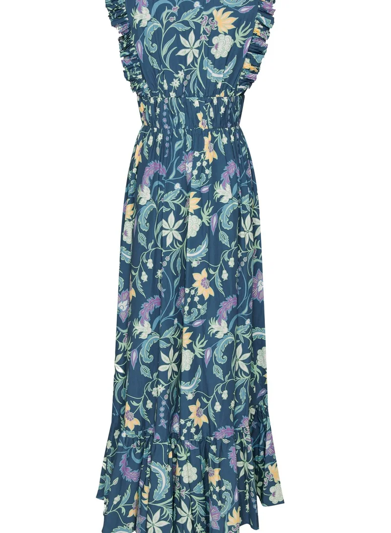 True Decadence Petrol Blue Folk Floral Maxi Dress