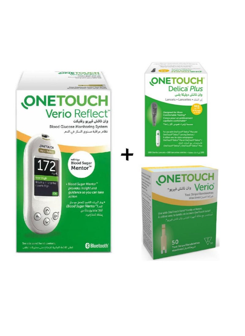 ONETOUCH - One Touch Verio Reflect Glucometer With One Touch Verio Strips And Delica Plus Sterilized Dosing Needles - Image 1