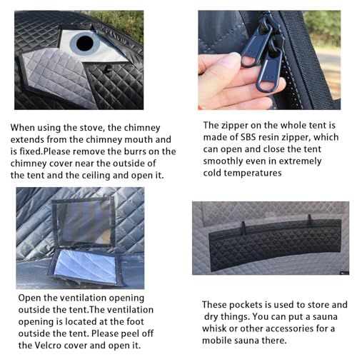 GOLDCAMP 3-4 Person Portable Steam Sauna Tent, Outdoor SPA Camping Detox Relaxation Quilted Box with Heat Retention Design, 86.6"X86.6"X75" Gray and Black with Carry Bag (NO Stove) - Image 4