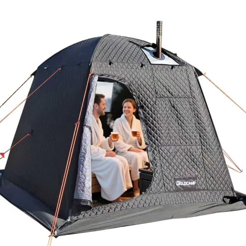 GOLDCAMP 3-4 Person Portable Steam Sauna Tent, Outdoor SPA Camping Detox Relaxation Quilted Box with Heat Retention Design, 86.6"X86.6"X75" Gray and Black with Carry Bag (NO Stove) - Image 1