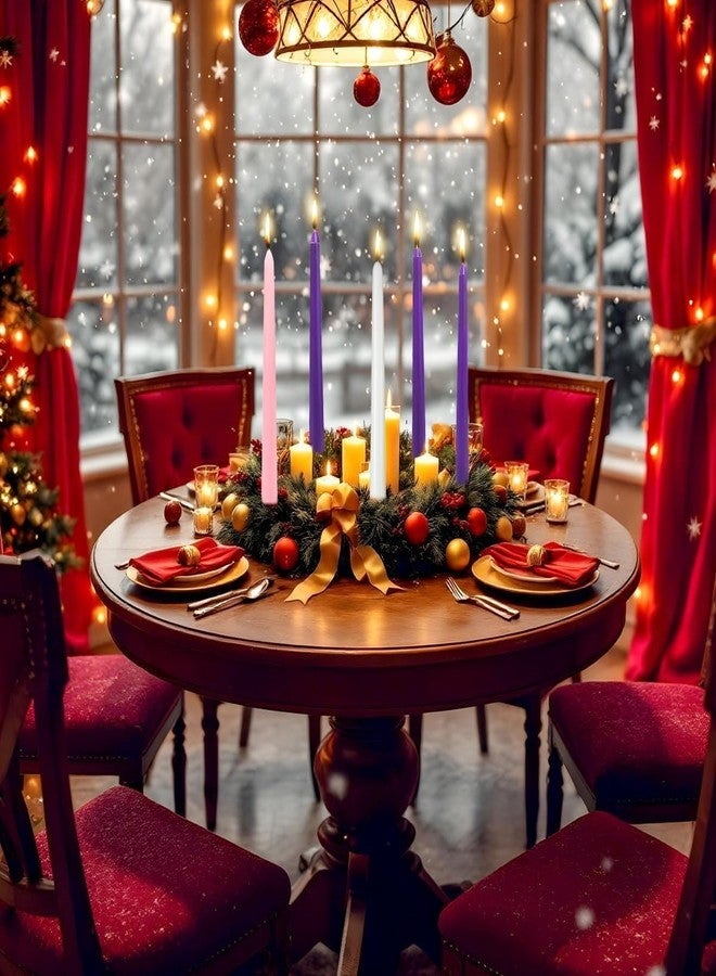 Sihuida 10 Inch Advent Taper Candles - 5 Pack Dripless Long Burning Unscented Candlesticks (3 Purple 1 Pink 1 White) | Ideal for Christmas Holiday Festivities Devotional Wreath Home Decor - Image 3