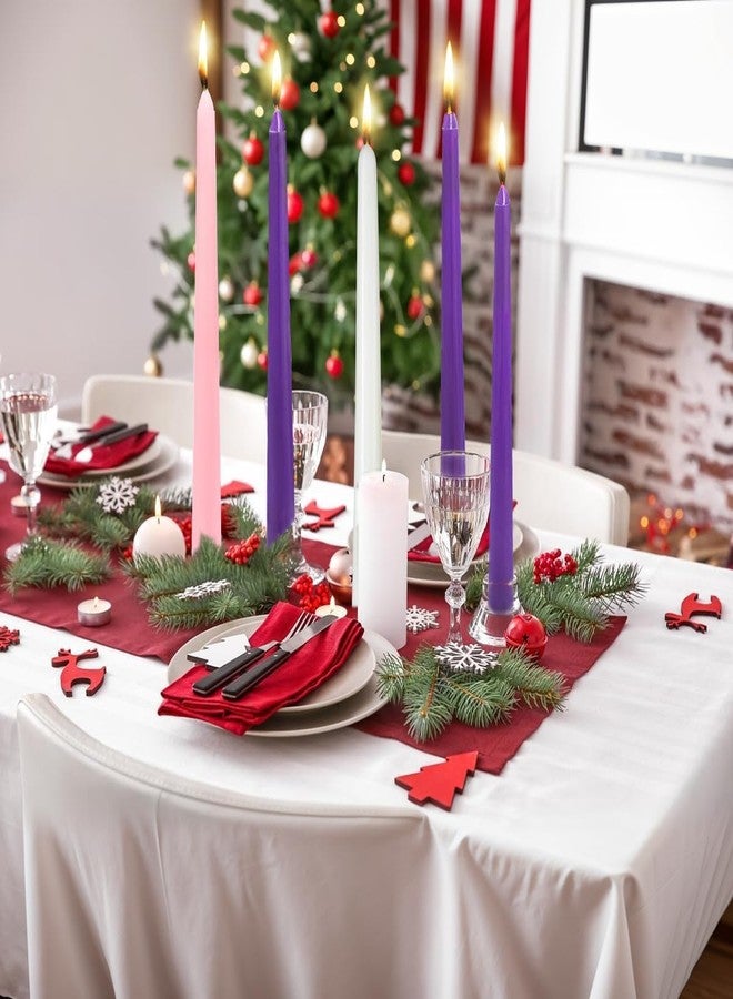 Sihuida 10 Inch Advent Taper Candles - 5 Pack Dripless Long Burning Unscented Candlesticks (3 Purple 1 Pink 1 White) | Ideal for Christmas Holiday Festivities Devotional Wreath Home Decor - Image 2