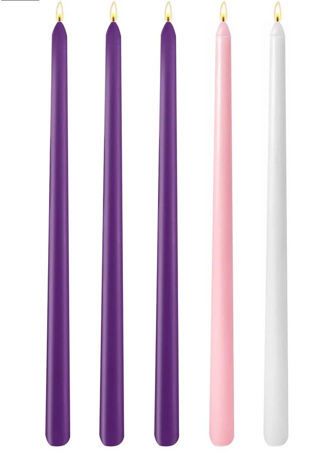 Sihuida 10 Inch Advent Taper Candles - 5 Pack Dripless Long Burning Unscented Candlesticks (3 Purple 1 Pink 1 White) | Ideal for Christmas Holiday Festivities Devotional Wreath Home Decor - Image 1
